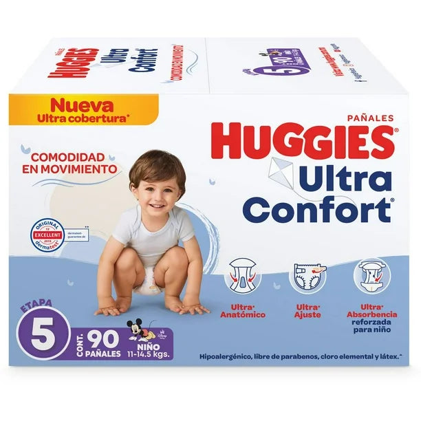 Pañales Huggies Ultra Confort Etapa 5 Niño (Paquete de 90 piezas)