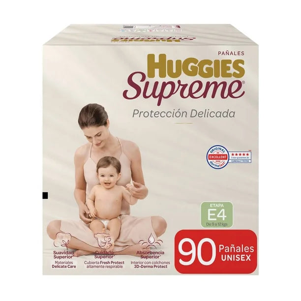 Pañales Huggies Supreme Protección Delicada Etapa 4 (Paquete de 90 piezas)