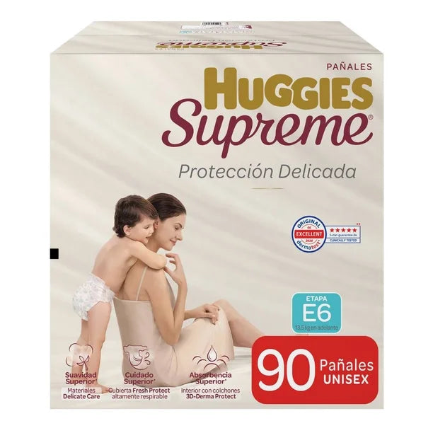 Pañales Huggies Supreme Protección Delicada Etapa 6 (Paquete de 90 piezas)