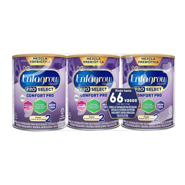 Fórmula Especializada de Continuación Enfagrow Confort Pro Etapa 2 — Pack de 3 Piezas (800g c/u)