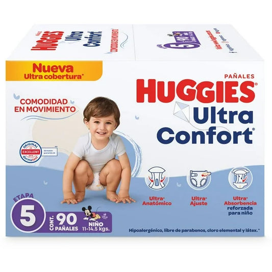 Pañales Huggies Ultra Confort Etapa 5 Niño (Paquete de 90 piezas)