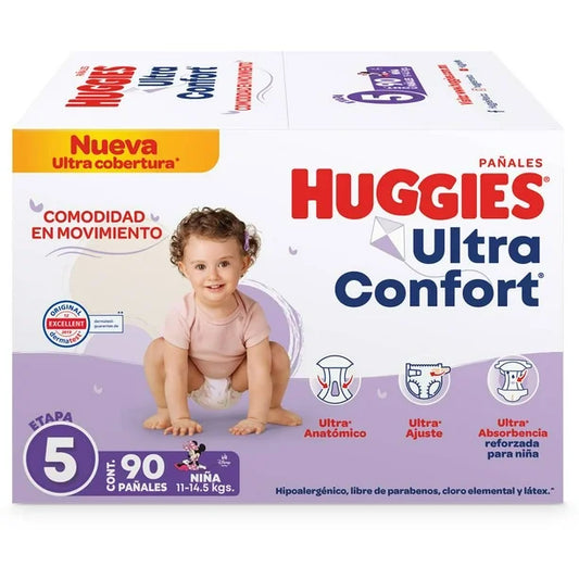 Pañales Huggies Ultra Confort Etapa 5 Niña (Paquete de 90 piezas)