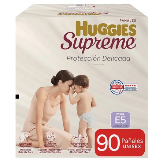 Pañales Huggies Supreme Protección Delicada Etapa 5 (Paquete de 90 piezas)