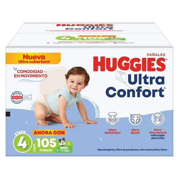 Pañales Huggies Ultra Confort Etapa 4 Niño (Paquete de 105 piezas)